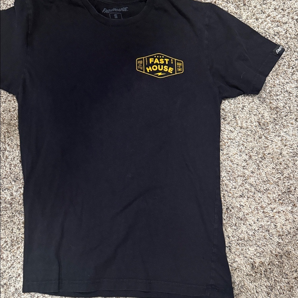 Fast House Men's Black Short Sleeve Tee with Yellow Chest Badge